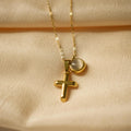 Fashion Gold Stainless Steel Conical Lucky Cross Opal Pendant Necklace for Ladies