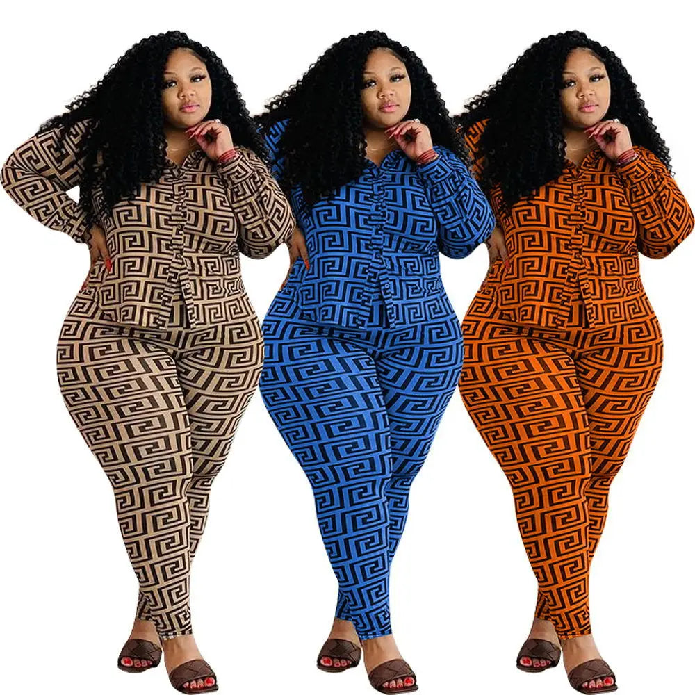 F88392 New Arrival Plus Size Women Clothing Two Piece Pants Set Women Pants and Shirt Set