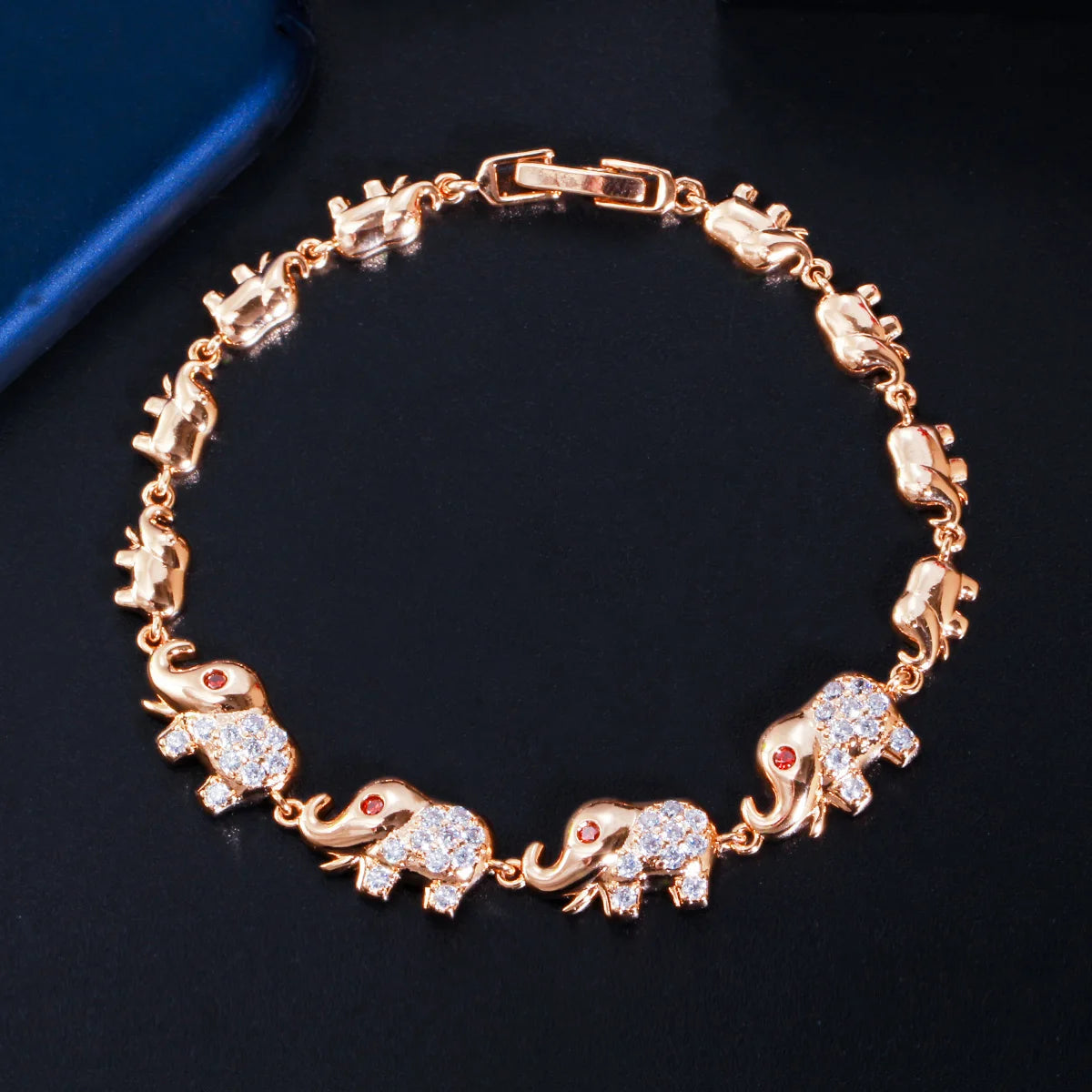 European American Style CZ Stone Crystal Lucky Animal Elephant Shape Charm Link Bracelets Jewelry for Women Gold Plated Bangle