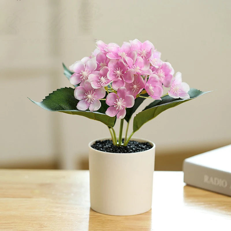 Wedding Decoration Artificial Hydrangea Flower Pot Bonsai Potted Silk Fake Plants Home Plastic Hydrangea Silk Flower Arrangement