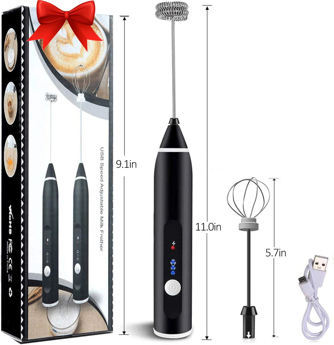 High Efficiency  Electric Handle Foam Coffee Machine USB Rechargeable 3 Whisk Coffee Milk Frother Portable Milk Frother