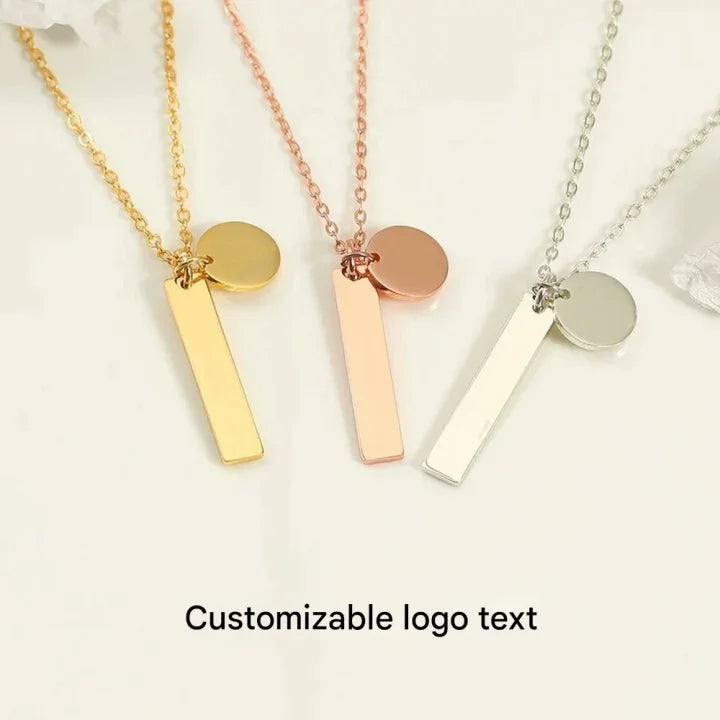 Stainless Steel Jewelry Daughter and Mother 18K Gold Engraved Vertical Bar Initial Heart Pendant Necklace Mom