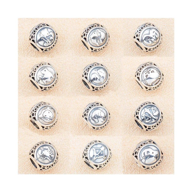 12 Zodiac Sign 925 Sterling Silver Charm Beads Constellations Charm Beads for Original Bracelet Jewelry Making
