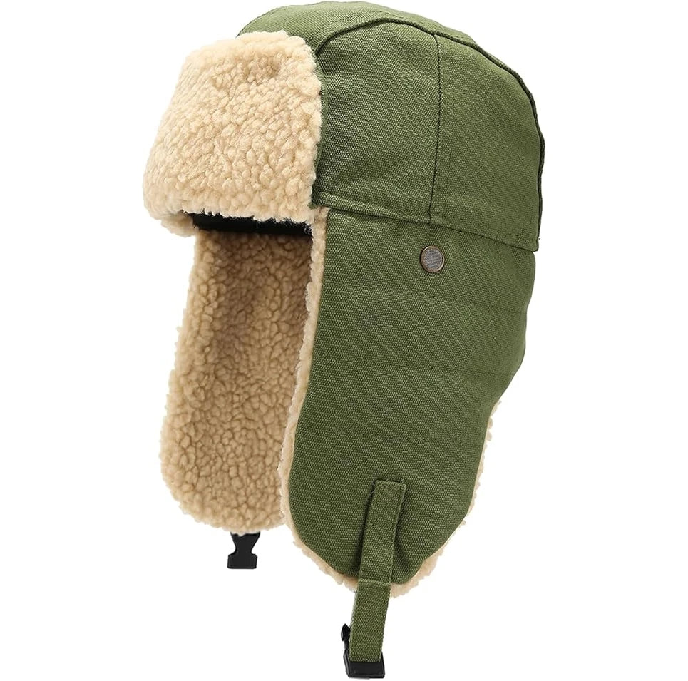 Custom logo Unisex Winter Warm Trapper Hats Fluffy Hunting Ushanka Trooper Hat Faux Russian Hats with Ear Flaps