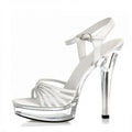 White elegant 13 cm thin heel pole dance high heels model show fashion large sandals summer platform leaky toe high heels
