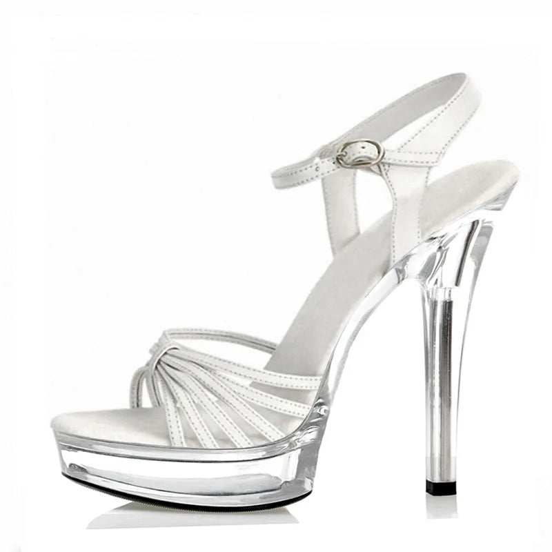 White elegant 13 cm thin heel pole dance high heels model show fashion large sandals summer platform leaky toe high heels