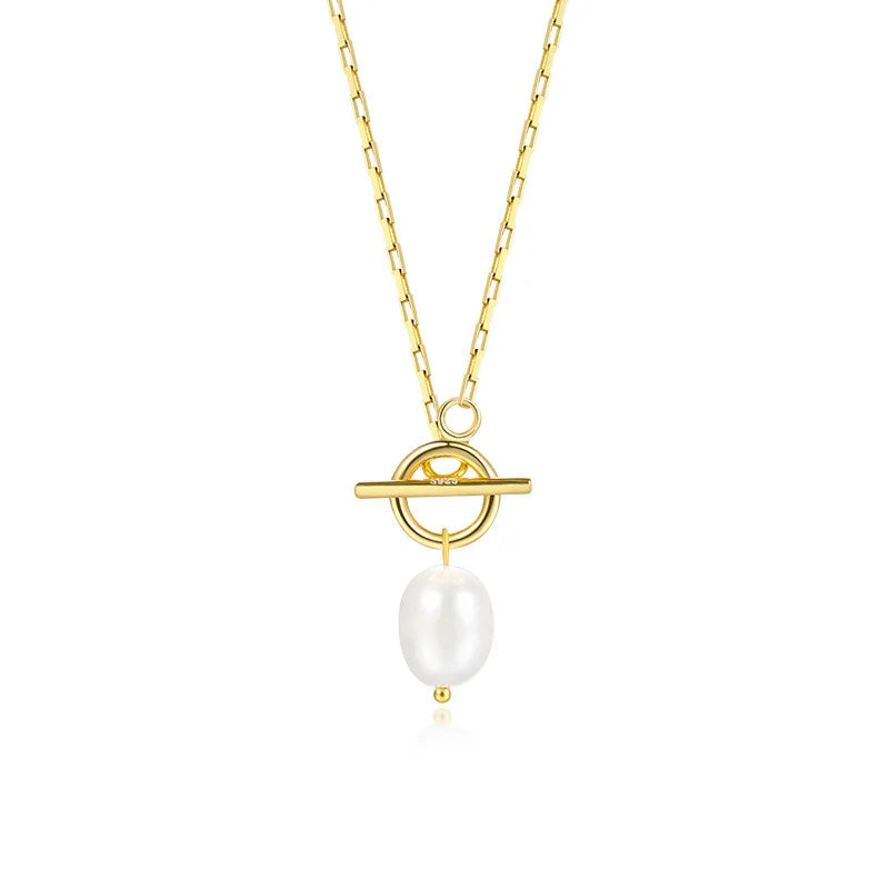 Fashion Jewelry Baroque Pearl Necklace S925 Sterling Silver Link Chain Freshwater Pearl Necklace