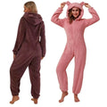 Fluffy Women Plush Warm Sleepwear One-piece Zipper Hooded Jumpsuit New Autumn Winter Lady Casual Home-wear Sleepwear