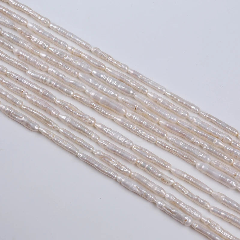 Natural White 4.5-5mm Long Stick Biwa Pearl Strands Grade a Third Party Certified Box Packed for Jewelry Making
