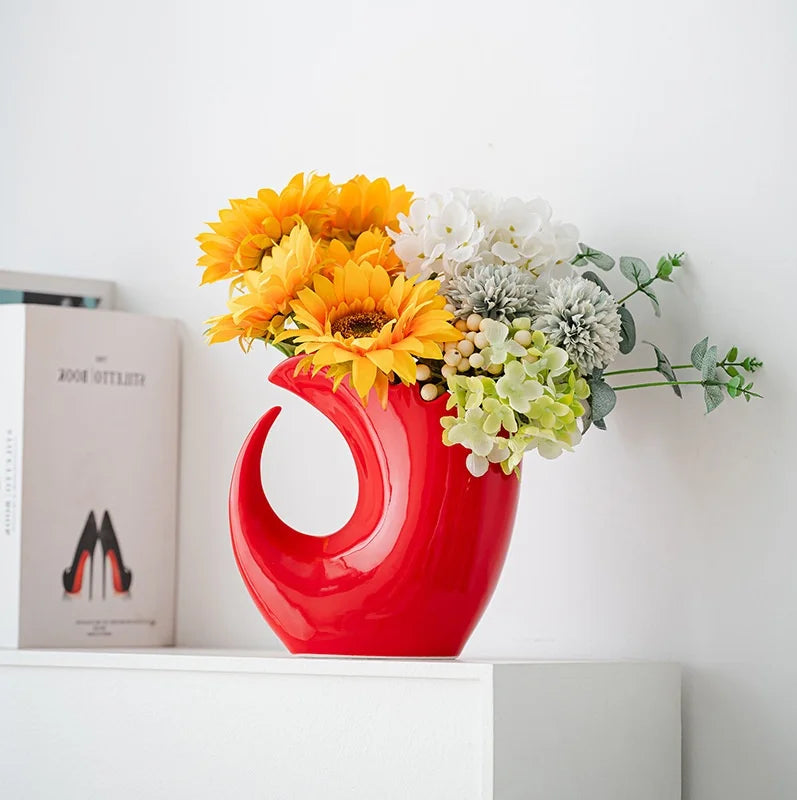 INS Creative Simple Art Ceramic Vase Handmade Minimalist Design Functional Tabletop Ornament for Home TV Cabinet Desktop Display