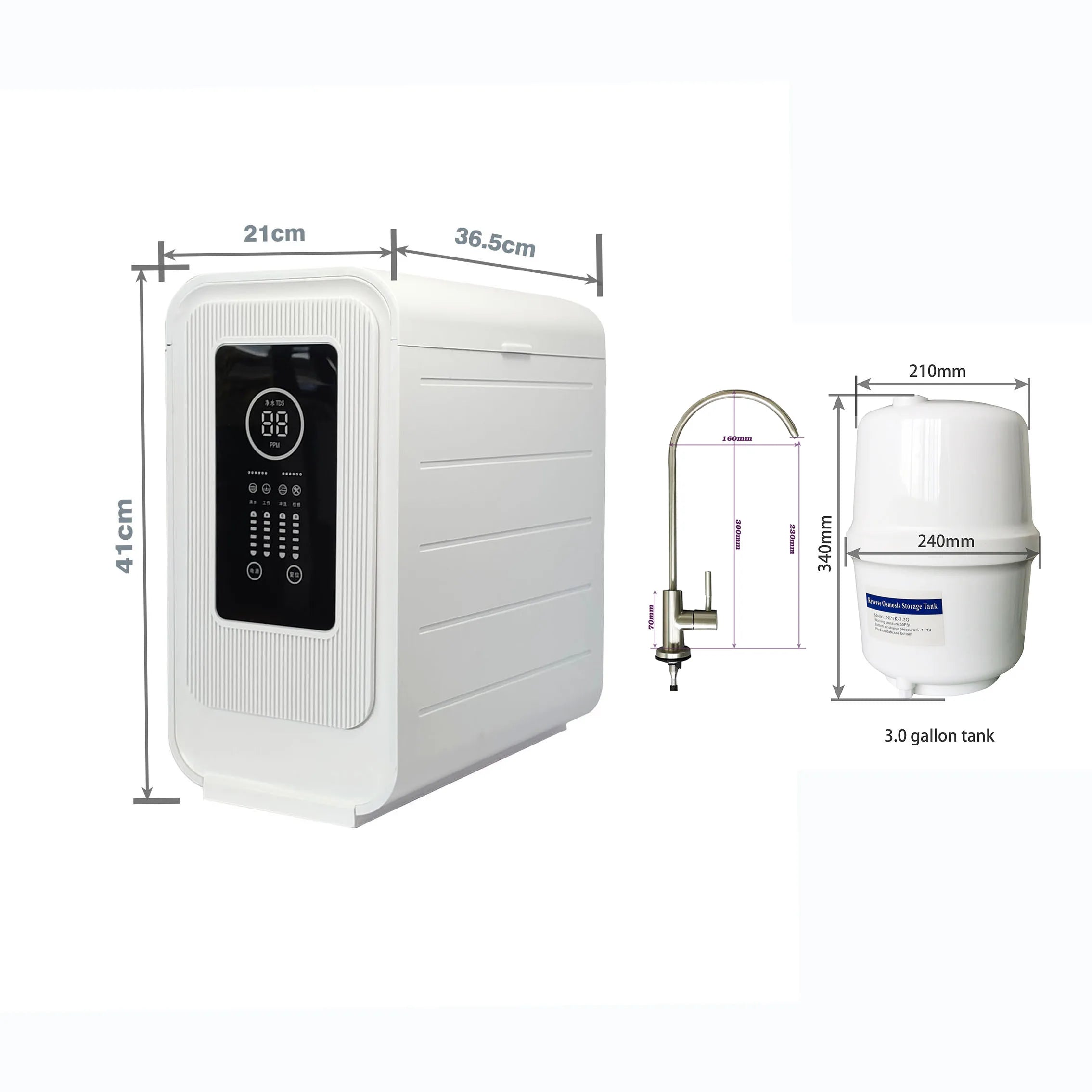 100 GPD Household Reverse Osmosis Water Purifier Bayonet Filter Water Filter System Water Purifier with tank  Alkaline Filter