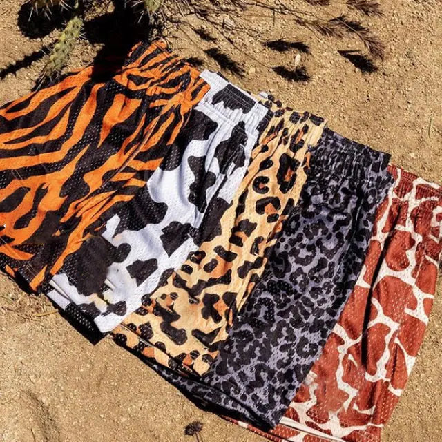 Camo Cheetah Sublimation Printed Custom Mens Athletic All Over Print Custom Designer 5 Inseam Heavyweight Gym Running Mesh Short