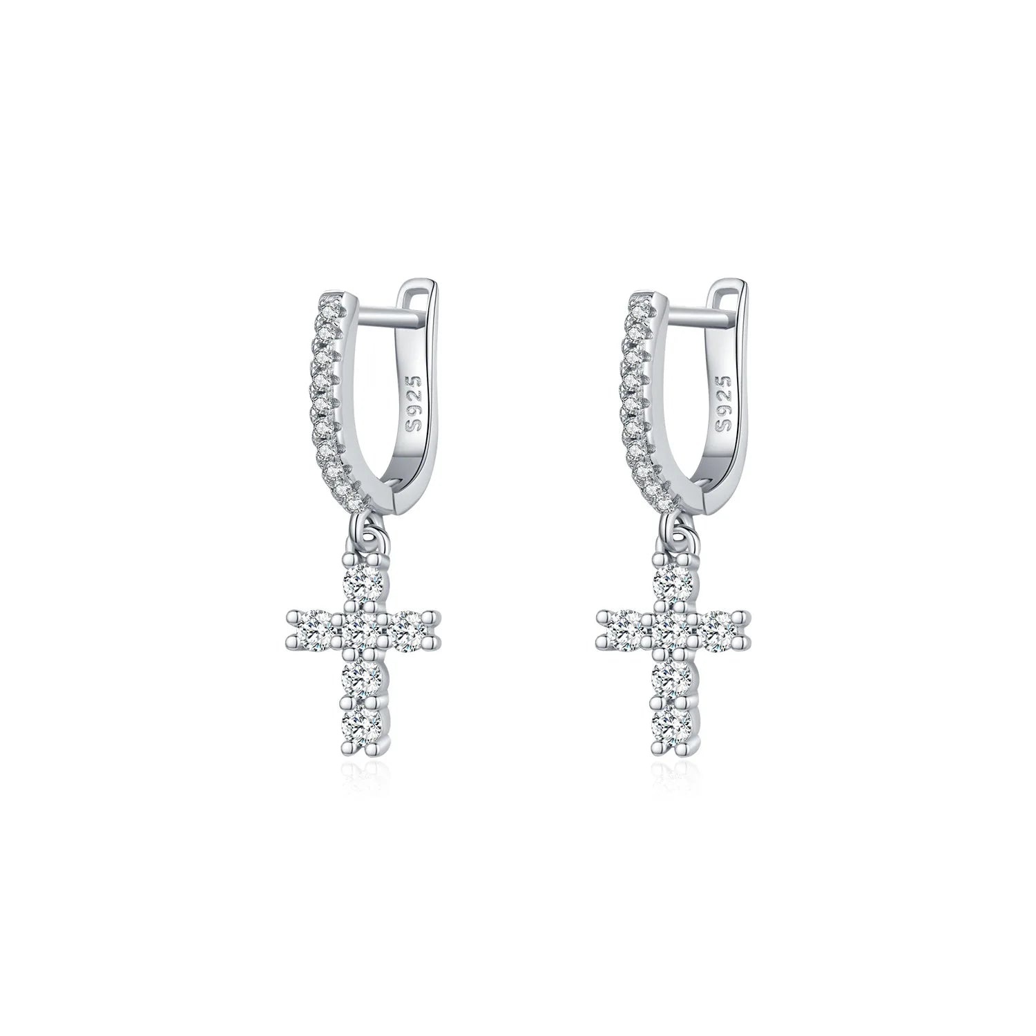 Women's 925 Sterling Silver Moissanite Crucifix Cross Pendant Hoop Earrings VVS1 Clarity D Color Hip-Hop Style Jewelry Gift