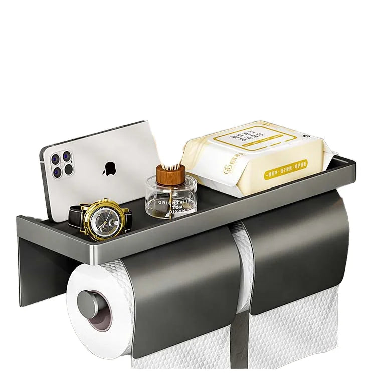 KEGAO WDTP17-1 Modern Wall-Mounted Rectangular Metal Toilet Paper Holder in Black and White for Bathroom Use