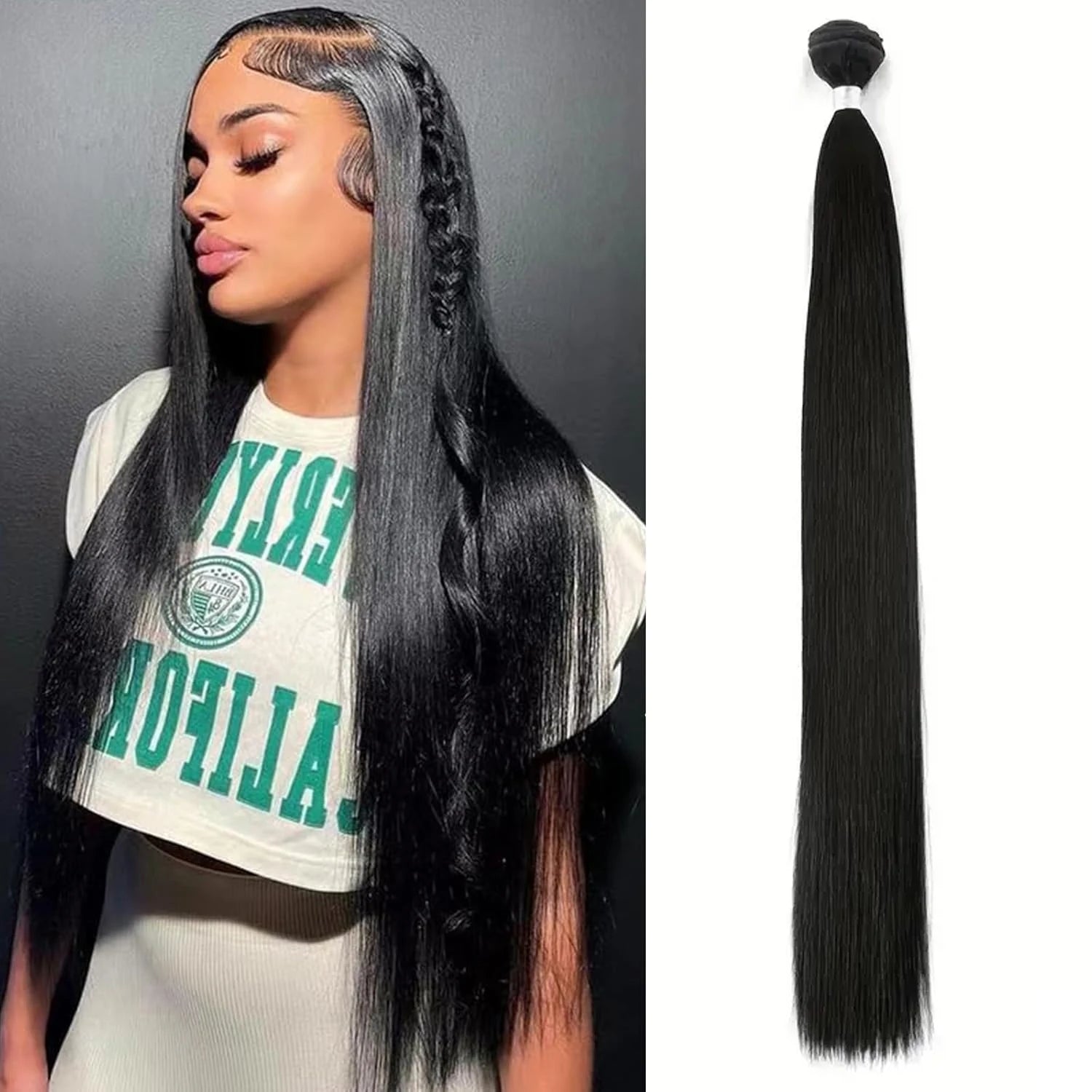 Hair Bone Straight 26 Inch Natural Black Ombre Blonde Color High Resistant Fiber Synthetic Hair Bundles