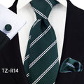 Designer Mens Wedding Tie Green Striped Polyester Neck Ties for Men Hanky Cufflinks Set Business Party Gravatas