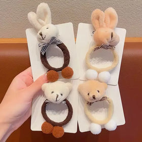 New Cute Rabbit Rubber Band Fashion Plush Bear Hair Tie Sweet Elastic Ponytail Hair Scrunchies Accessories for Women Girls