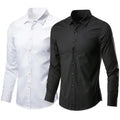RNSHANGER Men's White Black Dress Shirts Regular Fit Long Sleeve Brand Shirt Men Polyester Business Formal Shirts