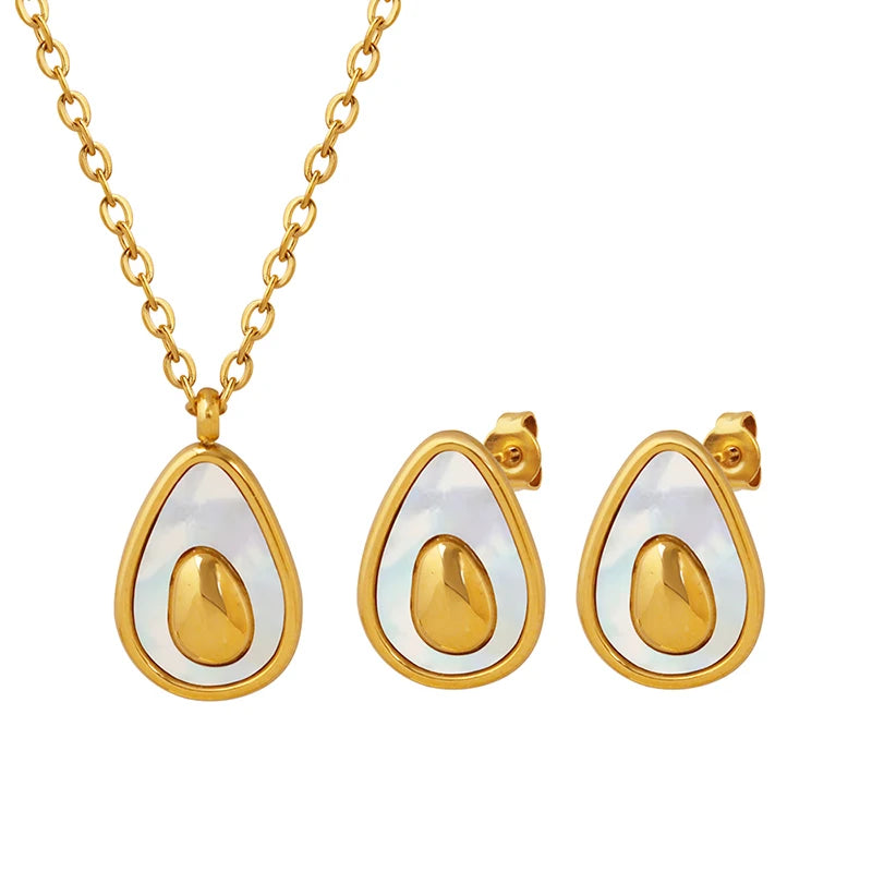 2025 New Jewelry Personality Avocado Egg Shape Necklace Earring Jewelry Sets