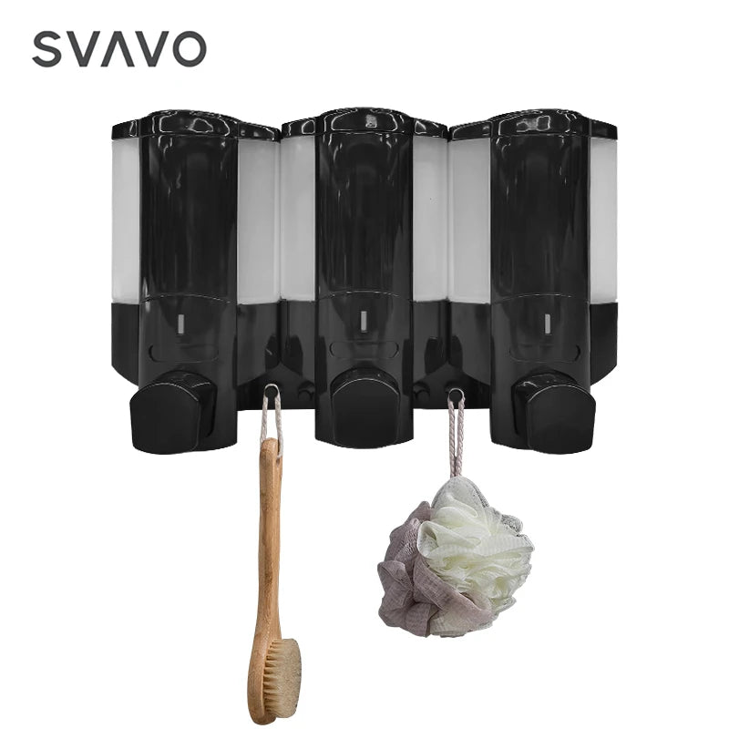 Cheap Price Hotel Shower Soap Dispenser Manual Pump Plastic Black Triple Wall Mounted Shampoo Conditioner Shower Gel Dispenser
