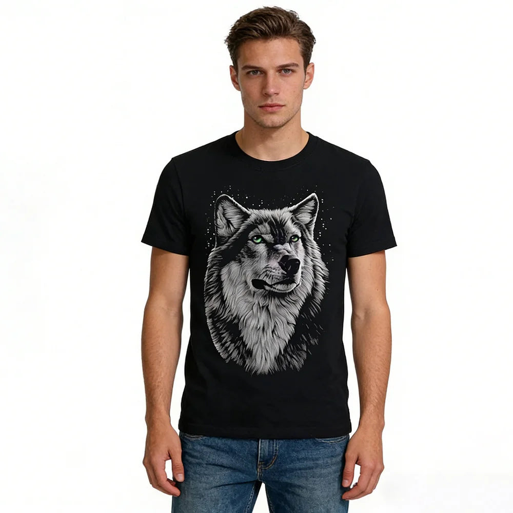 Fitspi 3d Wolf Head Summer New Men's Plus Size Youth Fashion Short Sleeve T-shirt Factory Wholesale