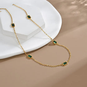 Trendy Square Emerald Zircon Necklace Elegant Charm Necklace Zircon Crystal Gems 18k Gold Plated Necklace Jewelry