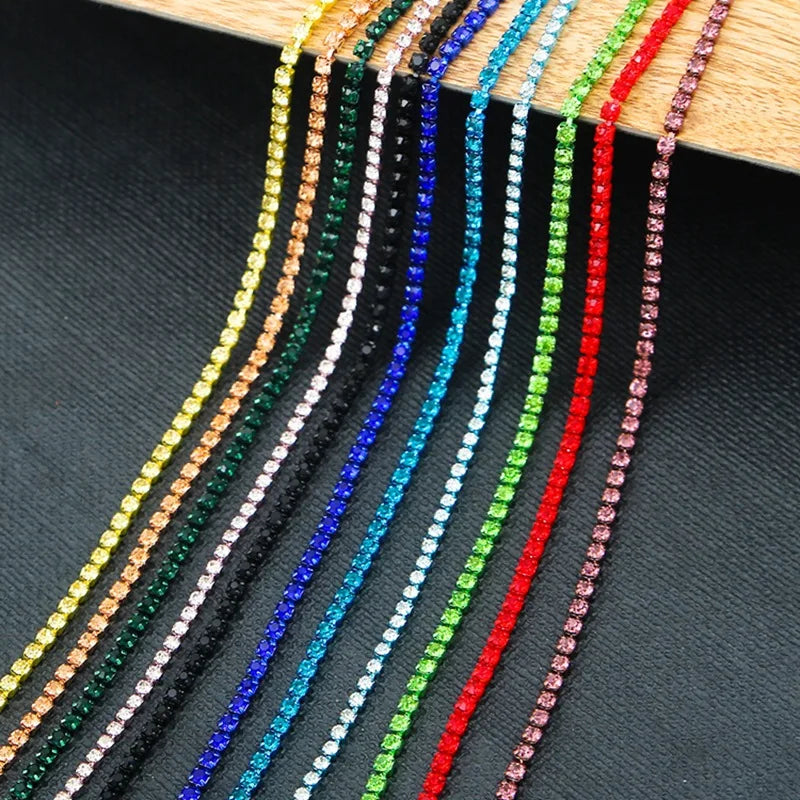 Wholesale SS6-SS12 Crystal Fancy Rhinestone Chain Trimming for Dress Garment Accessories Color Rhinestone Beaded Chain