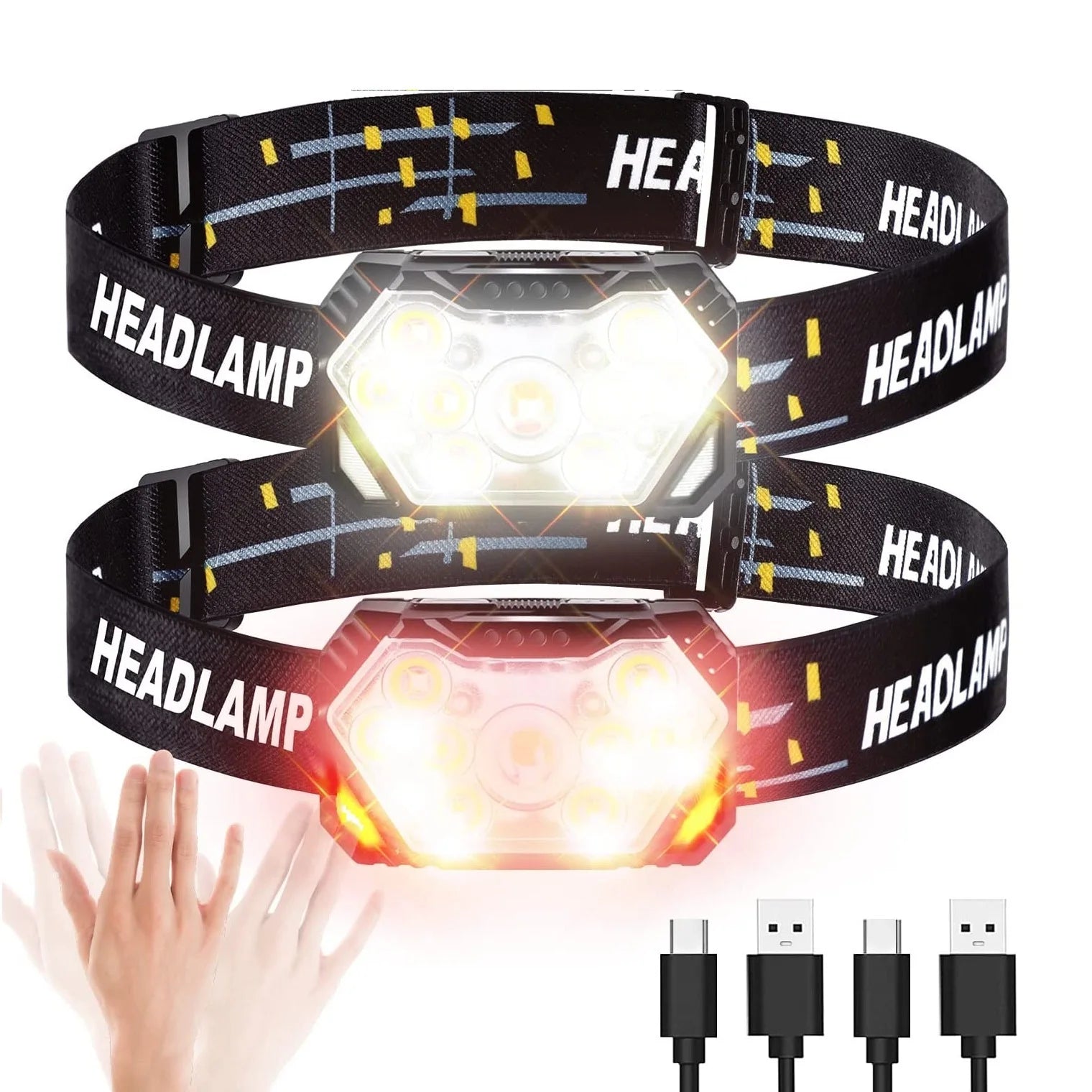 Helius Portable 2000lm 6modes Fishing Camping Outdoor 9 Led USB Rechargeable Motion Sensor Led Flashlight Working Headlamp