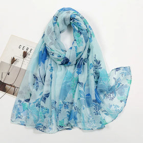 Fashionable Voile Women's Headscarf New Long Pashmina Shawl Leaf Printed Hijab for Muslims for Spring