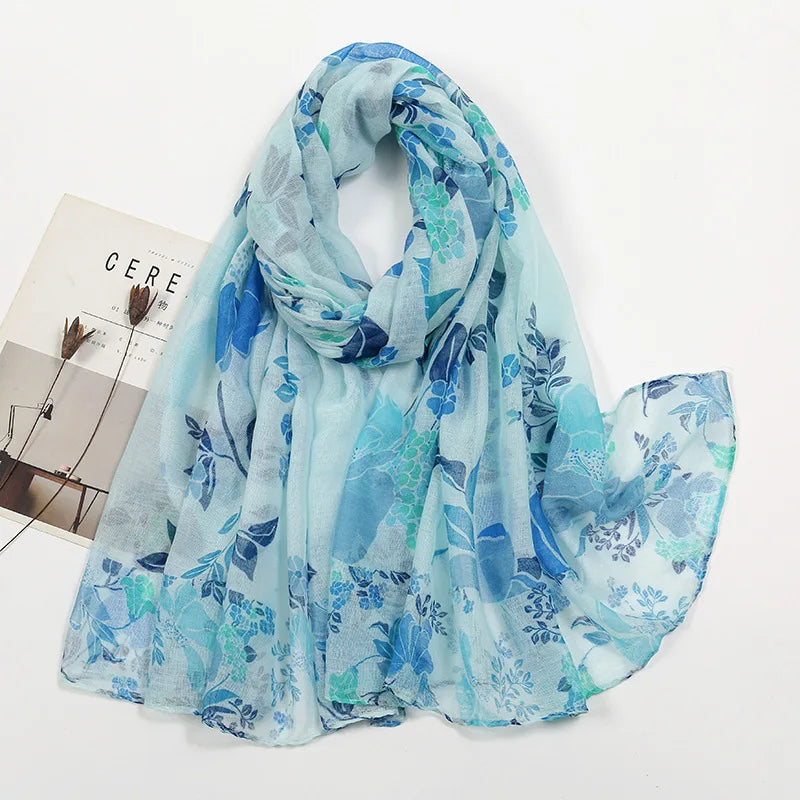Fashionable Voile Women's Headscarf New Long Pashmina Shawl Leaf Printed Hijab for Muslims for Spring