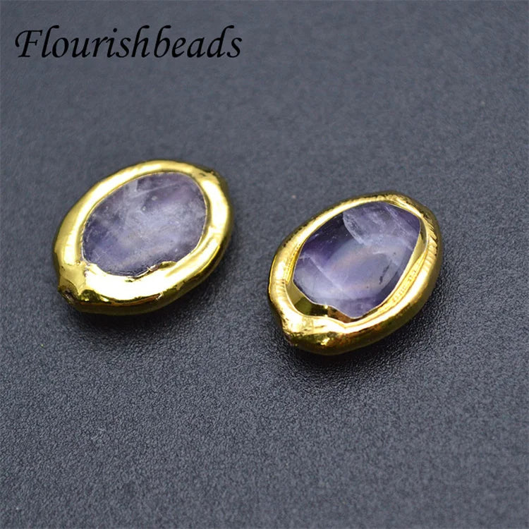Wholesale Natural Gemstone Freeform 18K Gold Plated Oval Shape Amethst Stone Loose Beads for Jewelry Making