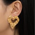 Wholesale Large Heart Stud Earrings for Women New Hollow Gold Plated Jewelry