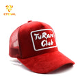 Fashion Custom Hand Embroidery Logo Oxford Dobby Red Velvet Mesh Baseball Trucker Cap with Net Unisex Dot Pattern