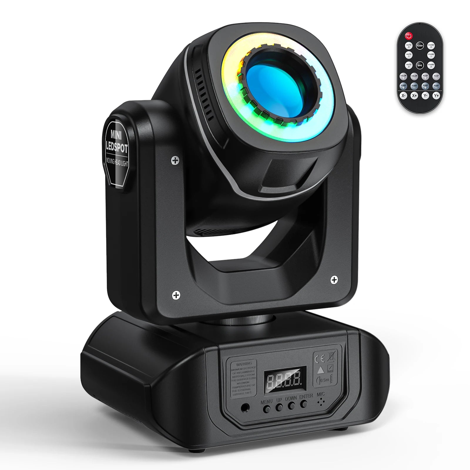 LED Moving Head Light 8 Gobos 8 Colors Spotlight by DMX 512 Sound Activated with Remote Control Stage Lights