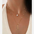 HOVANCI Minimalist Waterproof Stainless Steel 18k Gold Layered Heart Pendant Necklace Women Multilayer Pearl Emerald Necklace