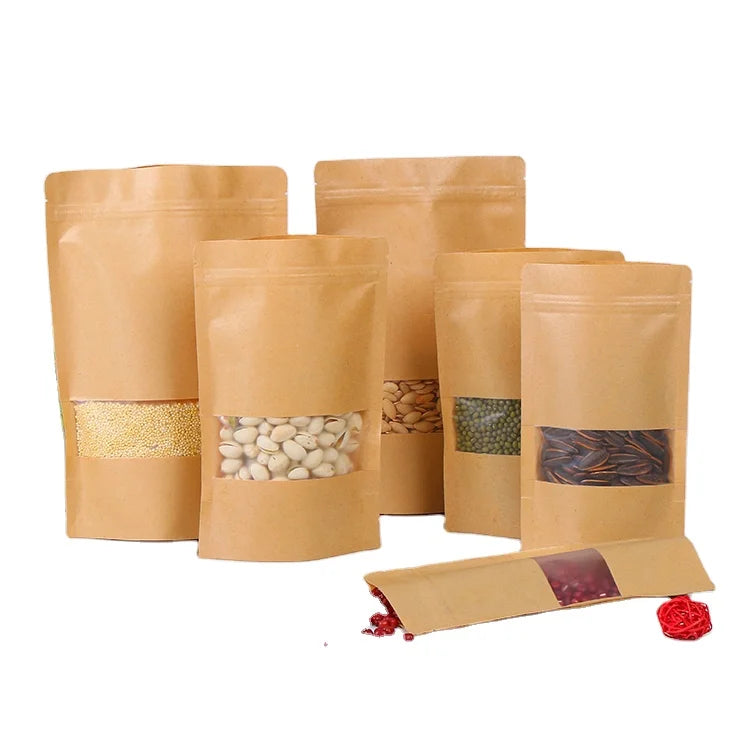 Kraft Paper Stand up Zipper Pouch Bag With Clear Window for Snack