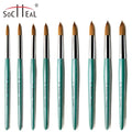 New Arrival Green Wooden Handle Crystal Pen Kolinsky Acrylic Nail Brush 3D Brush for Professional Nail Art #8-#24