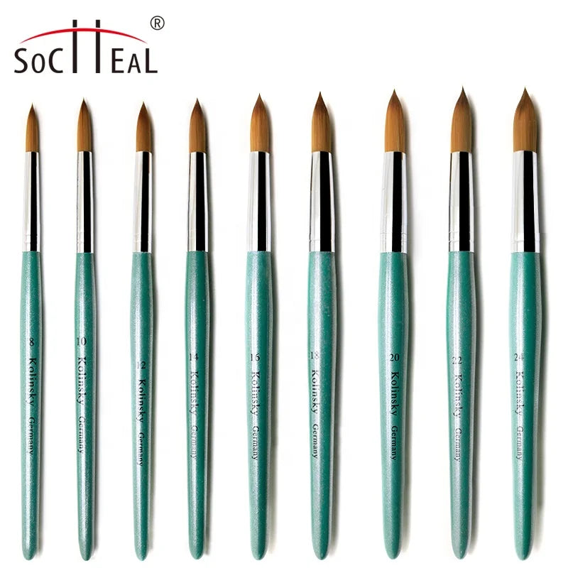 New Arrival Green Wooden Handle Crystal Pen Kolinsky Acrylic Nail Brush 3D Brush for Professional Nail Art #8-#24