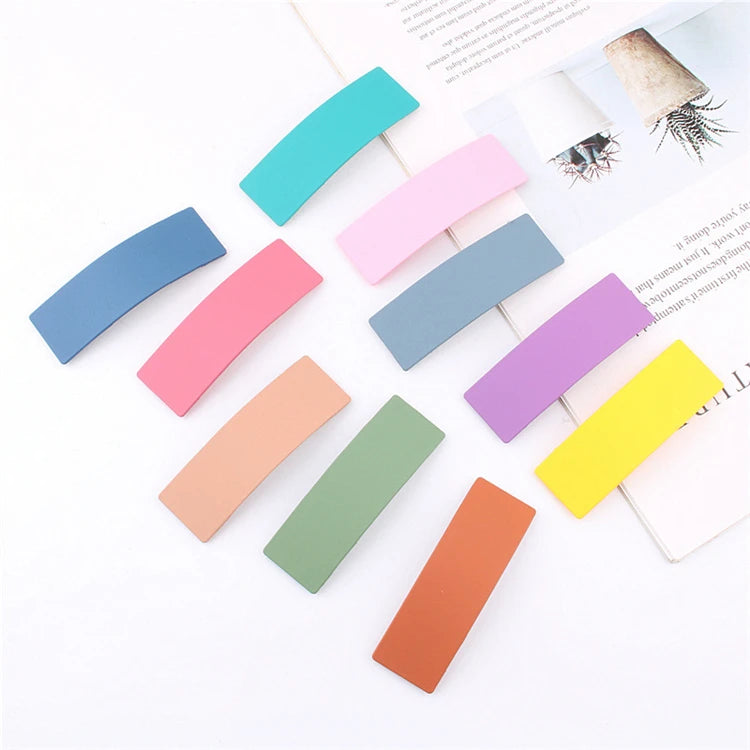 Solid square Matte Texture Bb Clip Korea Wild Geometric Shape Hairpin pink Alloy Girl Heart Hair Clip
