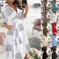 Ebay Aliexpress Cheap Price New Long Sleeve Dress Women Belt Printed Casual Shirt Dress