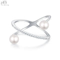 Elegant Lady's Fancy Pearl Ring New Trendy 18K White Gold with Natural Diamond for Party or Gift