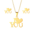 Brand New Stainless Steel Letter I Love You Pendant Necklace Earring Luxury Jewelry Set for Women and Girls