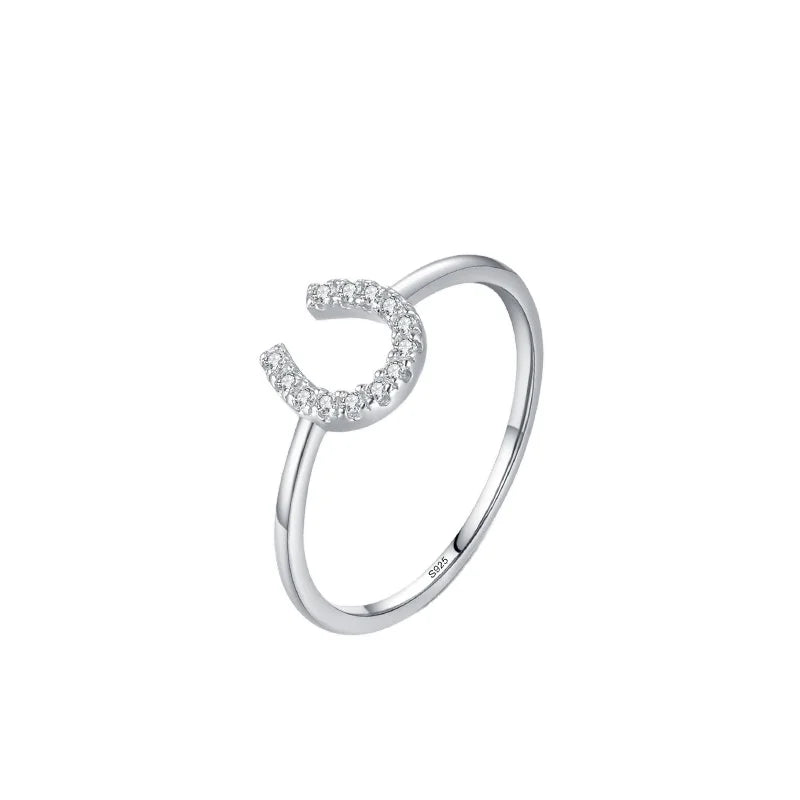 High Quality Horseshoe 925 Sterling Silver Good Luck Cubic Zircon Ring for Women Equestrian Jewelry