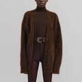 2026 OEM Knitwear Manufacturer Custom V-neck Brushed Cardigan Jumper Ladies Brown Knit Fuzzy Angora Sweater for Women