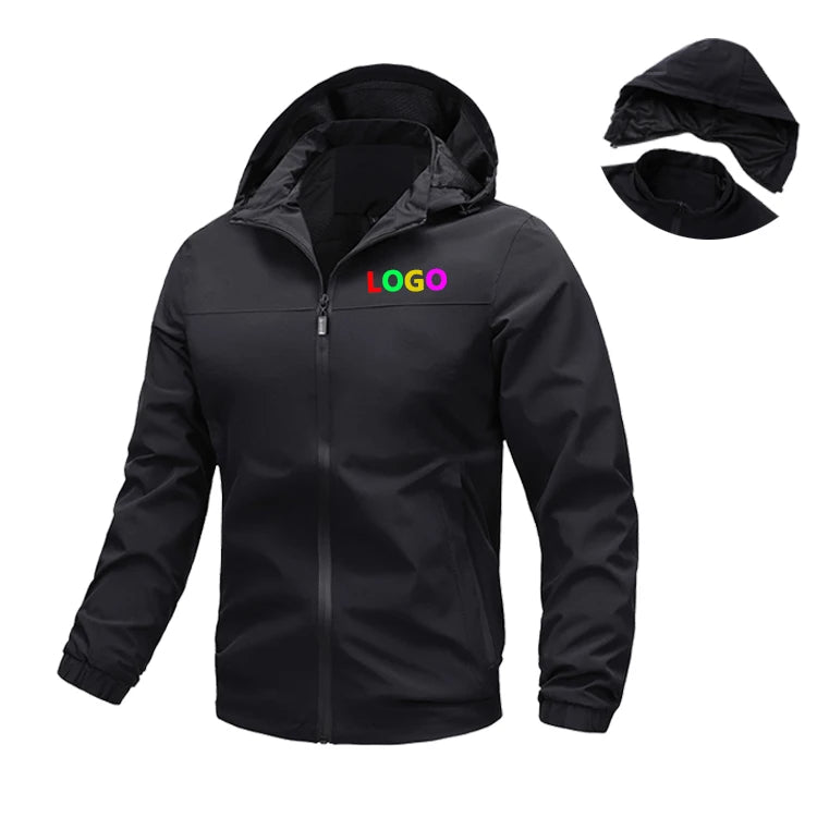 Wholesale Custom logo Jacket With Detachable Hat Lined Zip up Coat Windproof Waterproof Men's Jackets