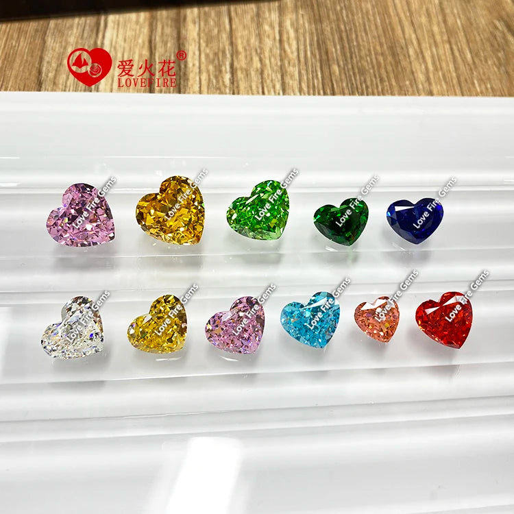 4K Loose Cz Zircon Gems Fancy White pink Yellow Wholesale Stones Crushed Ice Cut Heart Shape Cubic Zirconia