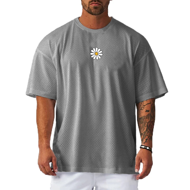 Summer Casual Fashion Streetwear Mesh Man T-shirt  Oversized Breathable t Shirt Men Polyester t Shirts White