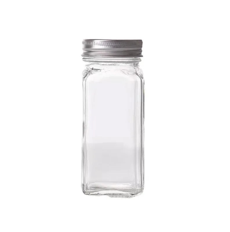 Hot Selling Custom Sticker 120ml Glass Storage Bottles & Jars Spice Jars/bottles 4oz Empty Square Spice Containers Jar