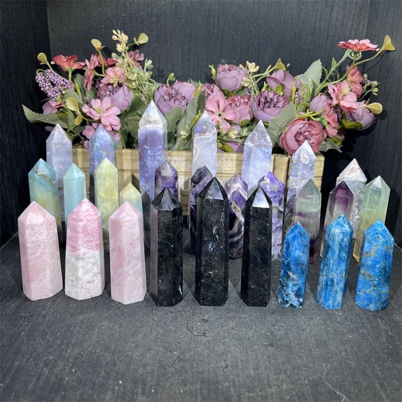 Pink Opal Tower Natural Healing Crystal Amazonite Candy Fluorite Point for Healing