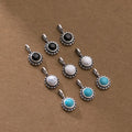 Tiny Round Bezel Turquoise Stone Pendant Antique 925 Sterling Silver Gemstone Charms for Jewelry Making Supplies